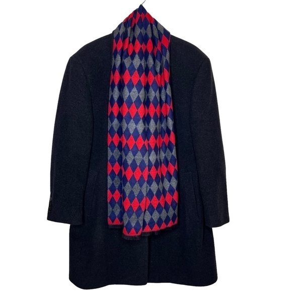 Men’s Red Blue Gray Diamond Print Cashmere Rectangle Long Scarf - Picture 3 of 8